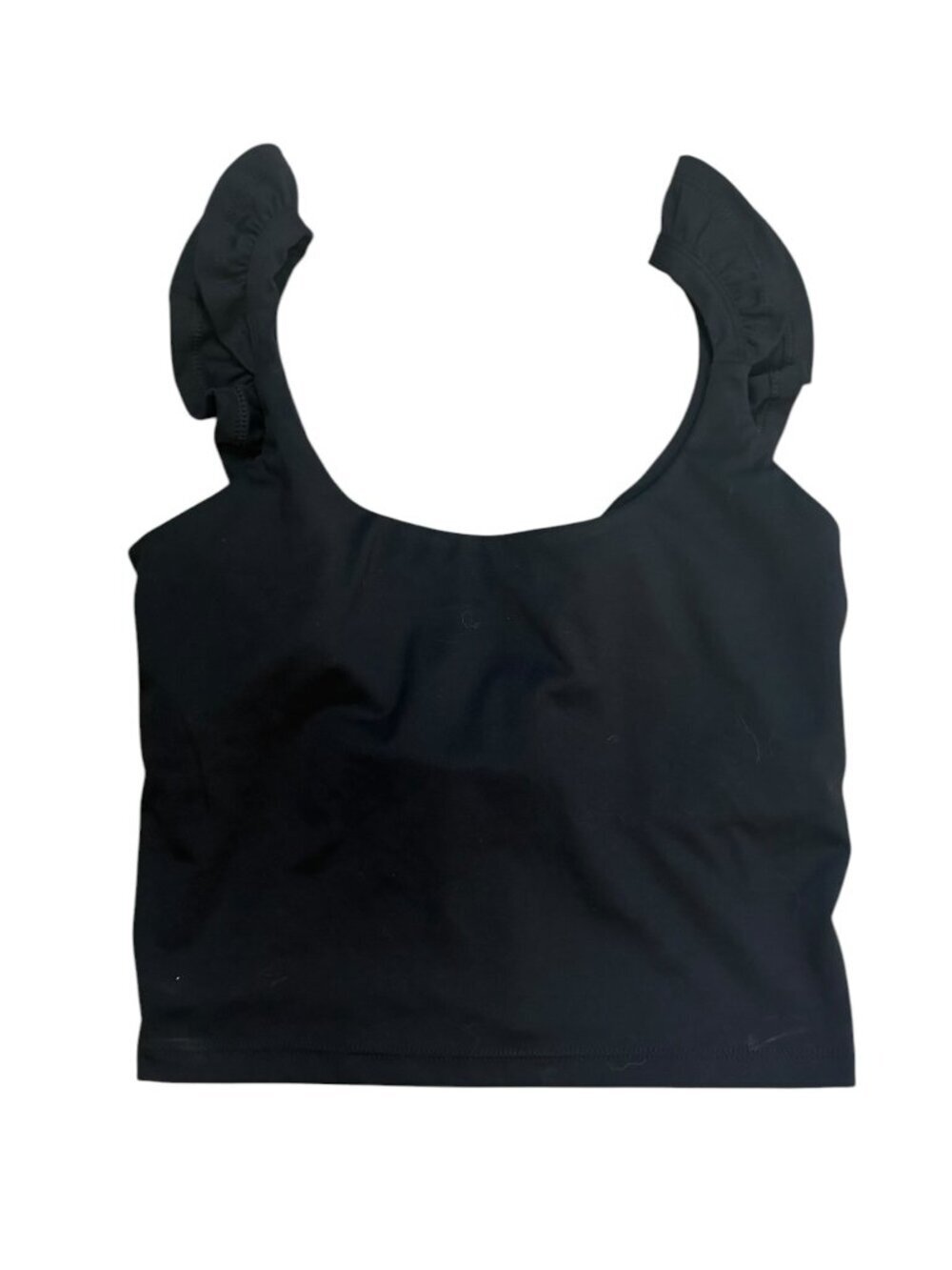 EUC Blogilates Black Ruffle Strap Longline Sports Bra Crop Top Size Small